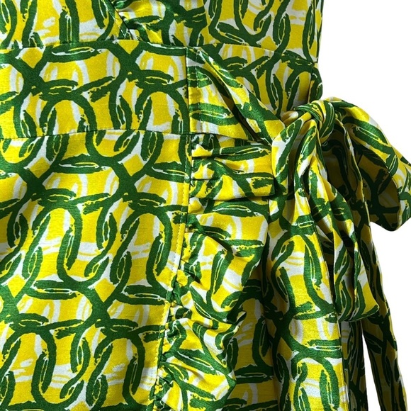 Alex Marie Sleeveless Faux Wrap Green Yellow Dress, 8 Petite - Picture 6 of 9